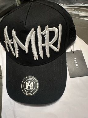 AMIRI Black Cap with White Raised Script Logo
